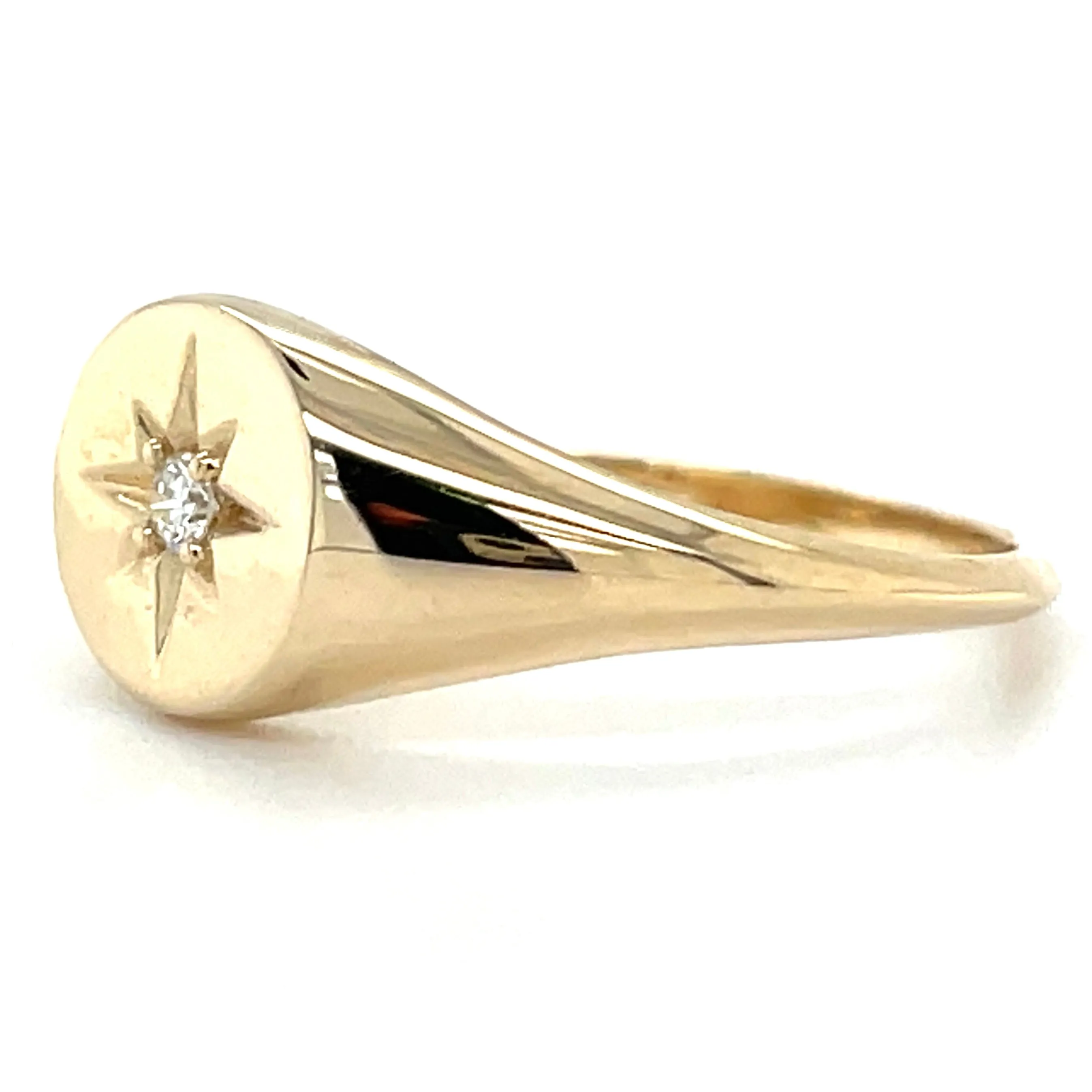 9ct Yellow Gold Diamond Set Star Signet Ring