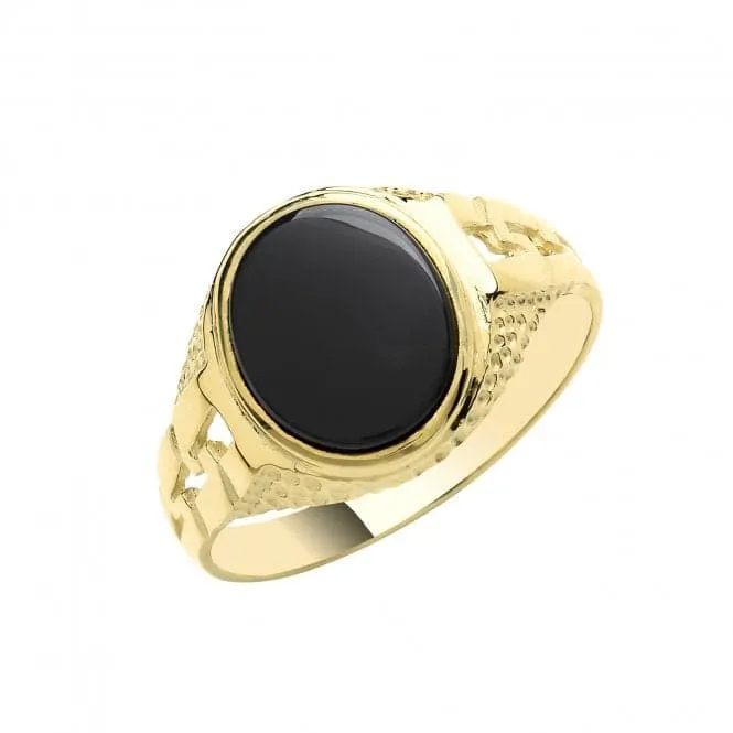 9ct Yellow Gold Mens Oval Black Onyx Curb Sides Signet Ring RN608