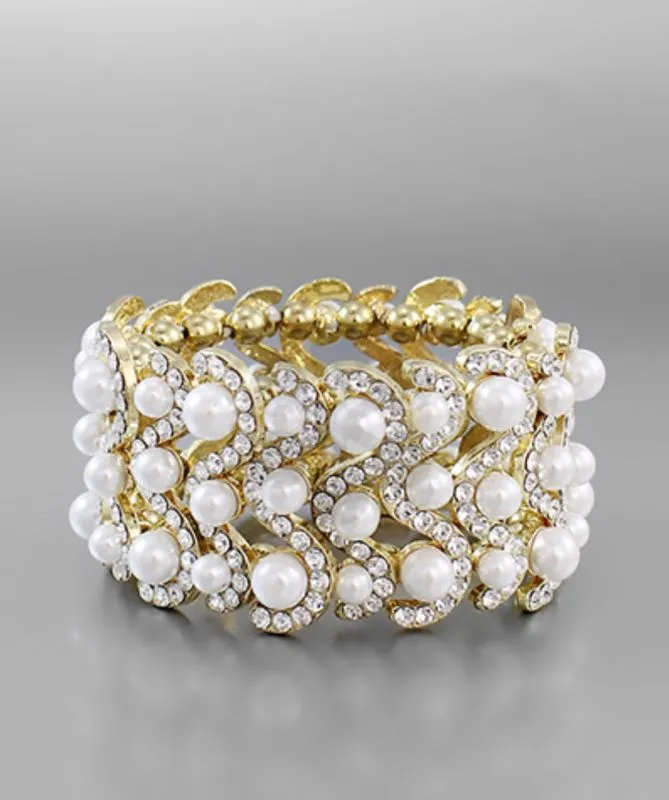 AA63625-001 Ivory/Gold Pearl/Rhinestone Bracelet