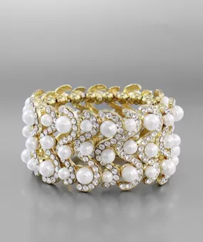 AA63625-001 Ivory/Gold Pearl/Rhinestone Bracelet