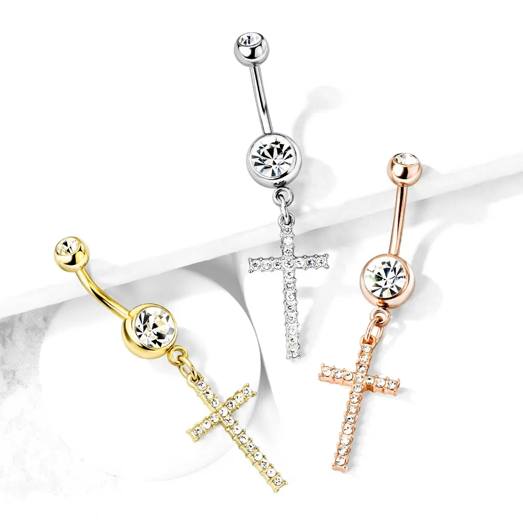 Adriel's Glittering Cross Belly Ring with Gold Plating