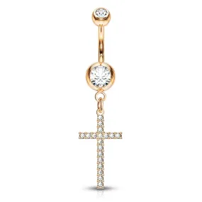 Adriel's Glittering Cross Belly Ring with Rose Gold Plating