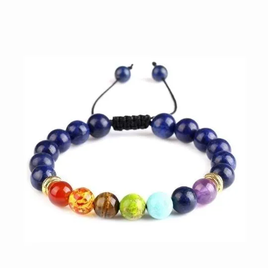 Ancient Infusions Lapis Lazuli Adjustable Rope 7 Chakra Bracelet – Balance, Wisdom, and Energy