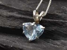 Aqua Heart Pendant - Aquamarine Love Necklace, Valentines Gift