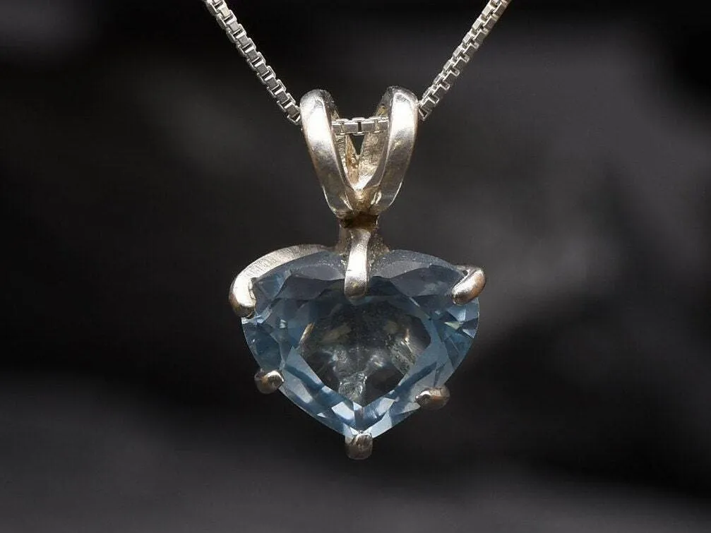 Aqua Heart Pendant - Aquamarine Love Necklace, Valentines Gift