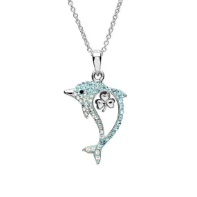 Aqua Shamrock Dolphin Necklace with Swarovski Crystals