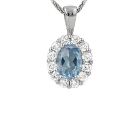 Aquamarine & Diamond Halo Necklace