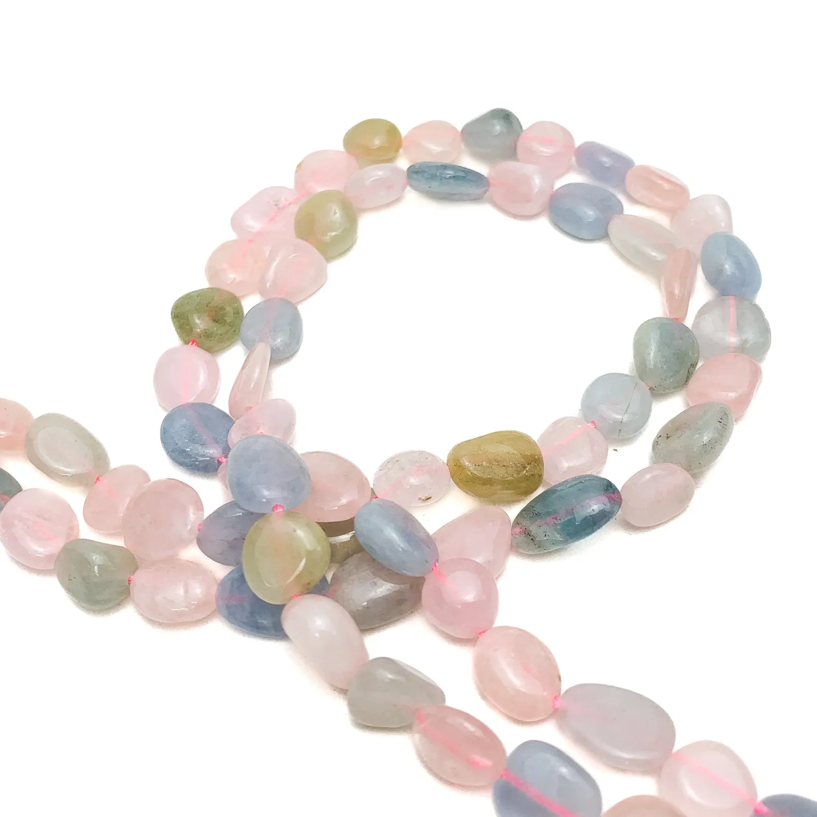 Aquamarine / Beryl Mix Small Smooth Pebbles Bead Strand