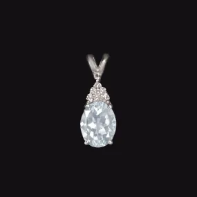 AQUAMARINE DIAMOND PENDANT NATURAL BLUE OVAL 14k WHITE GOLD EVERYDAY NECKLACE