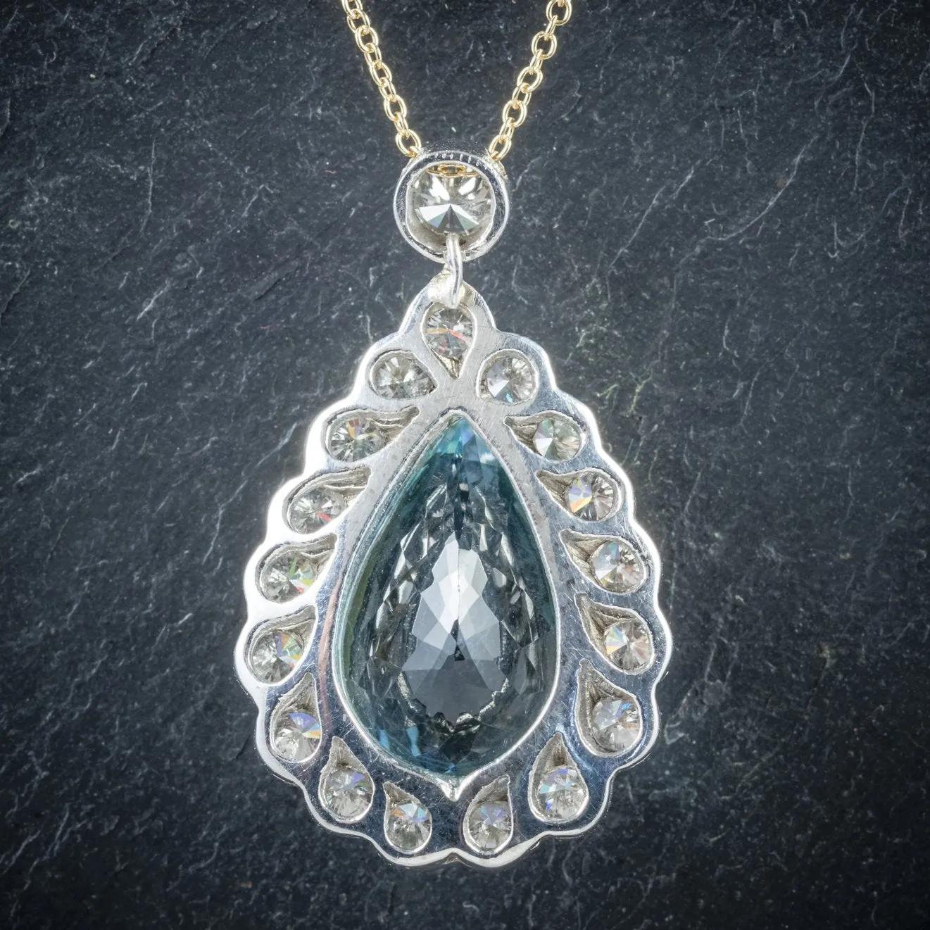 Aquamarine Diamond Pendant Necklace 10Ct Aqua 2Ct Diamonds