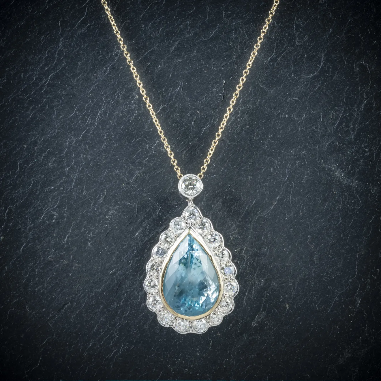 Aquamarine Diamond Pendant Necklace 10Ct Aqua 2Ct Diamonds