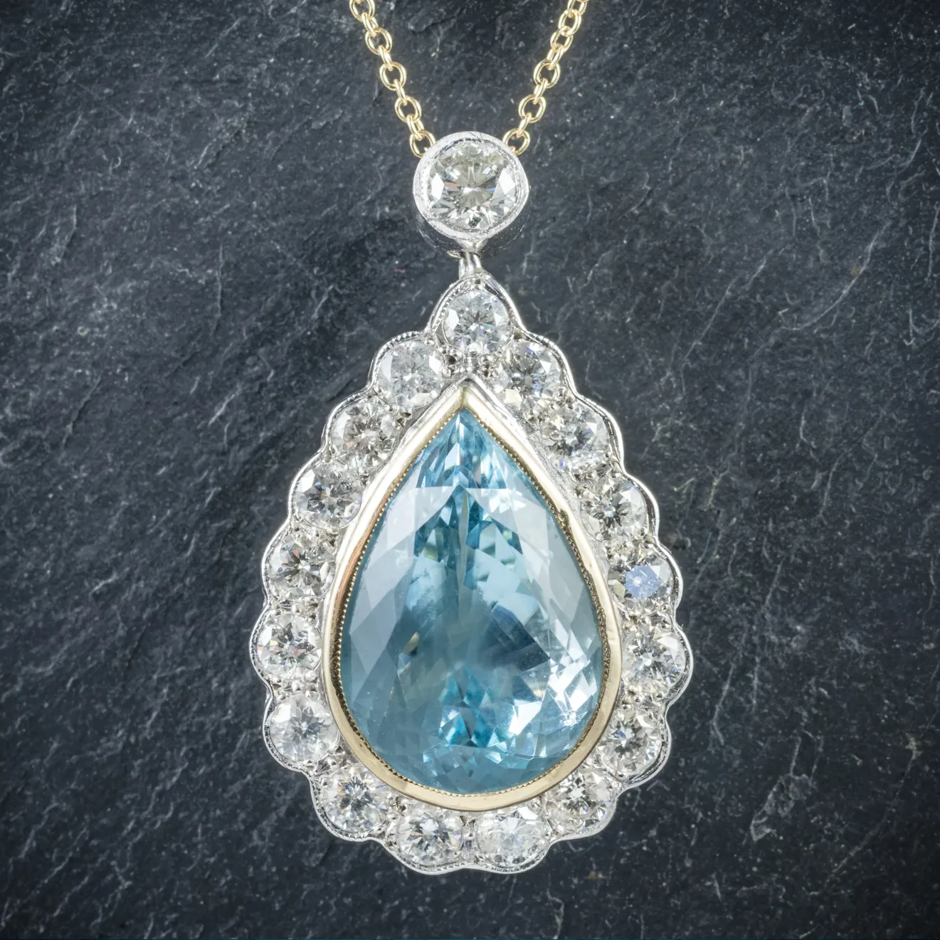 Aquamarine Diamond Pendant Necklace 10Ct Aqua 2Ct Diamonds