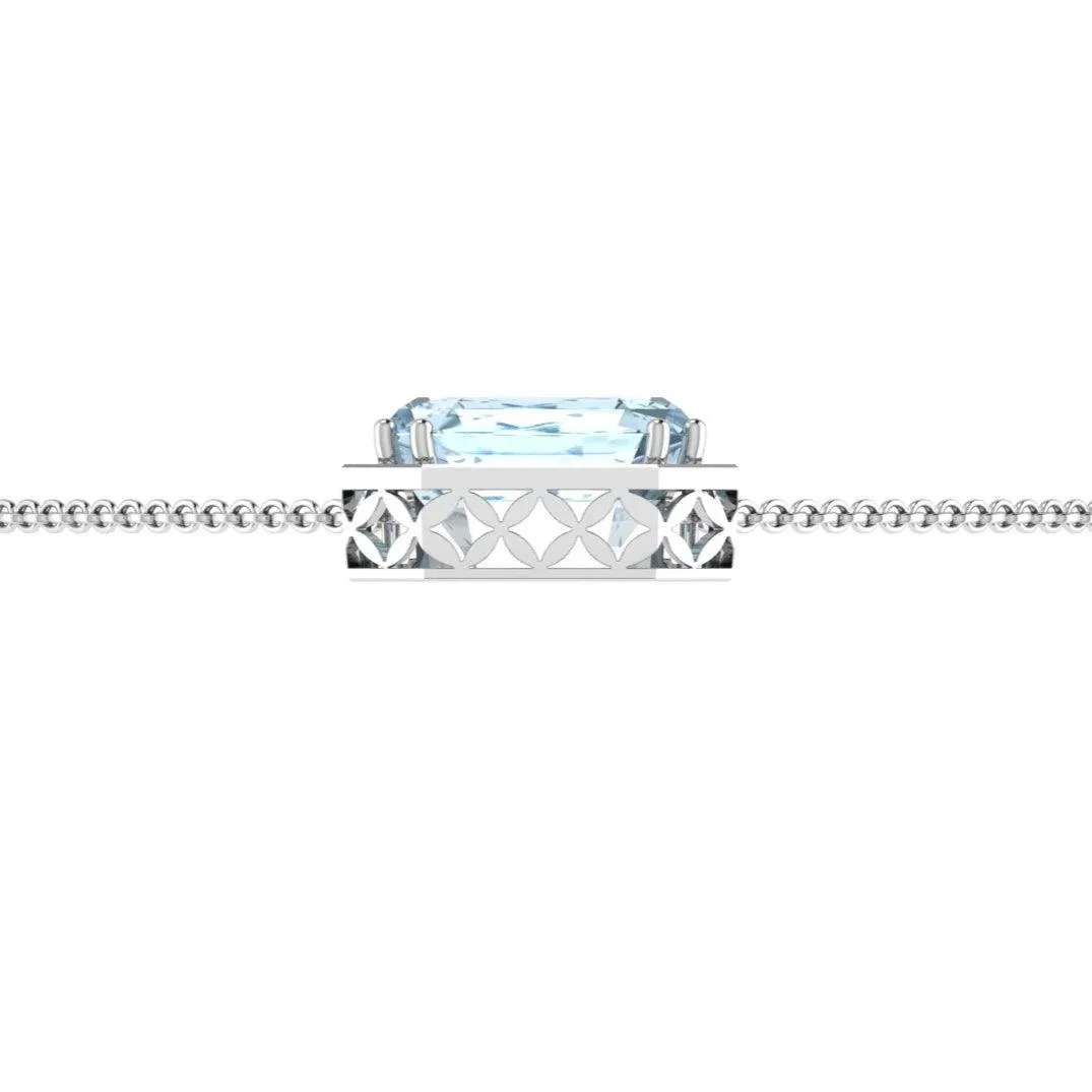 Aquamarine Emerald Cut Diamond Halo Pendant