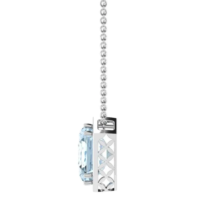 Aquamarine Emerald Cut Diamond Halo Pendant