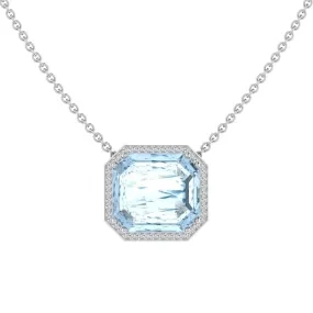 Aquamarine Emerald Cut Diamond Halo Pendant