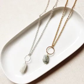 Aquamarine Geometric Long Pendant Necklace in Gold or Silver