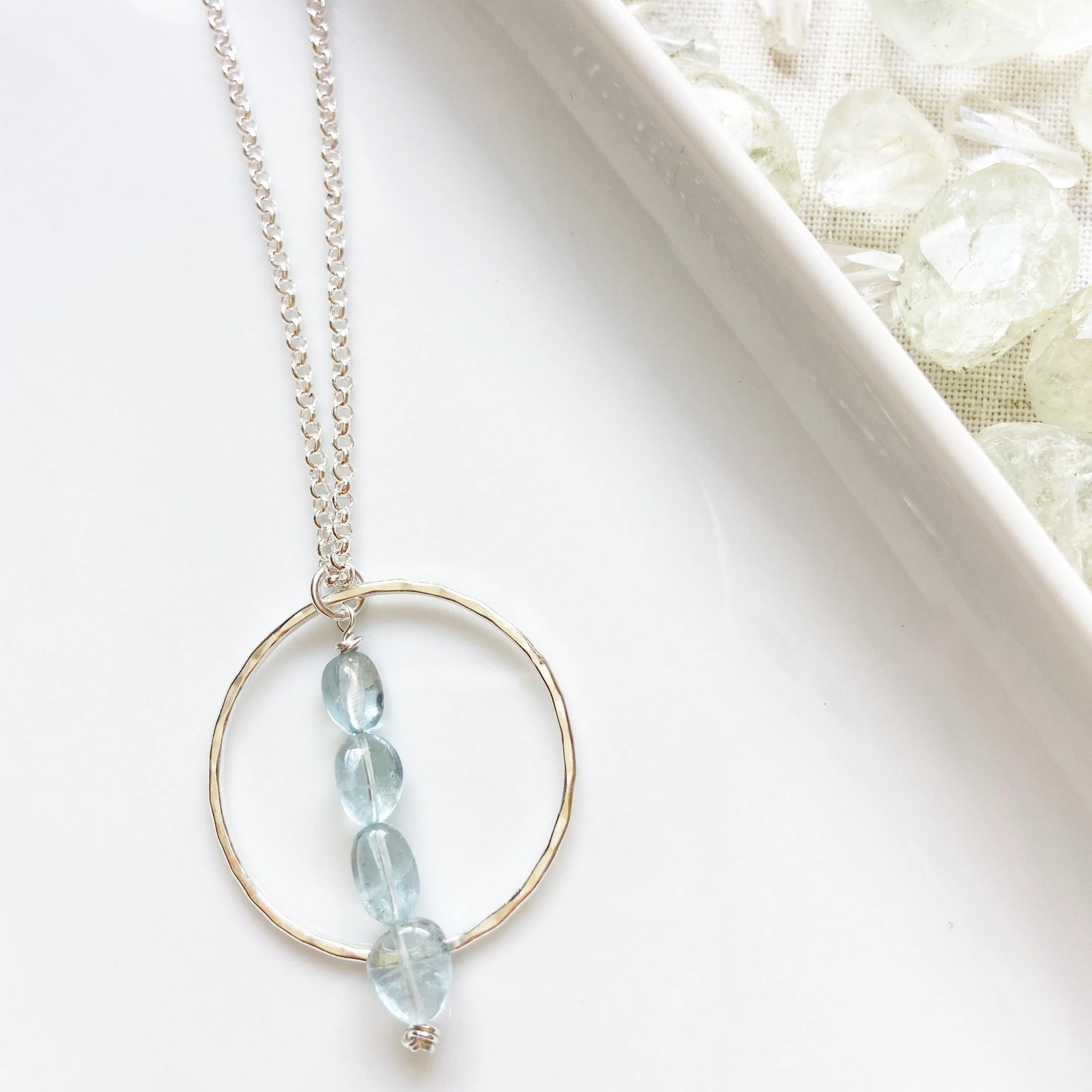 Aquamarine Geometric Luxe Pendant Necklace in Gold or Silver