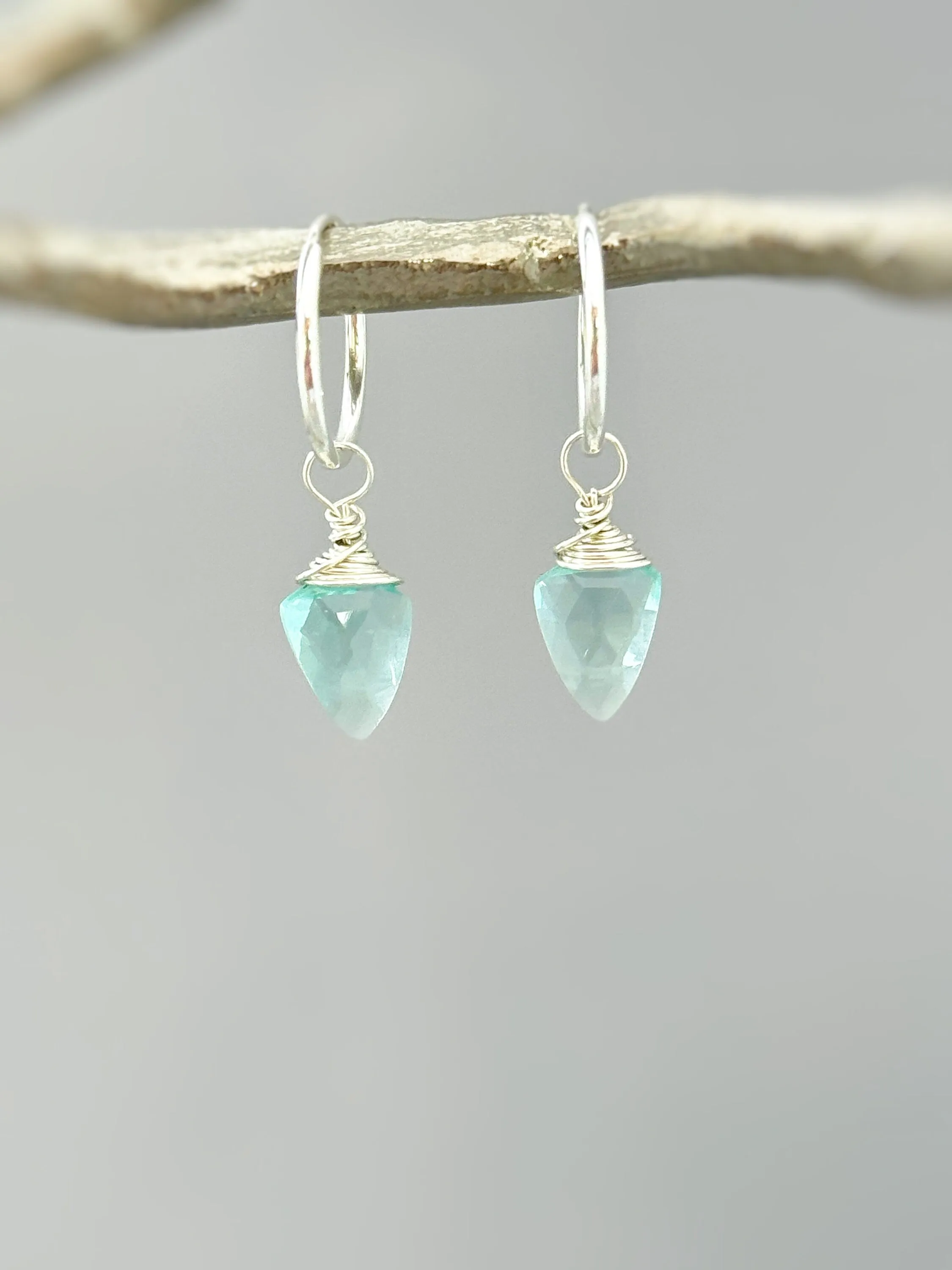 Aquamarine Hoop Earrings Dangle Sterling Silver, Rose Gold, 14k Gold