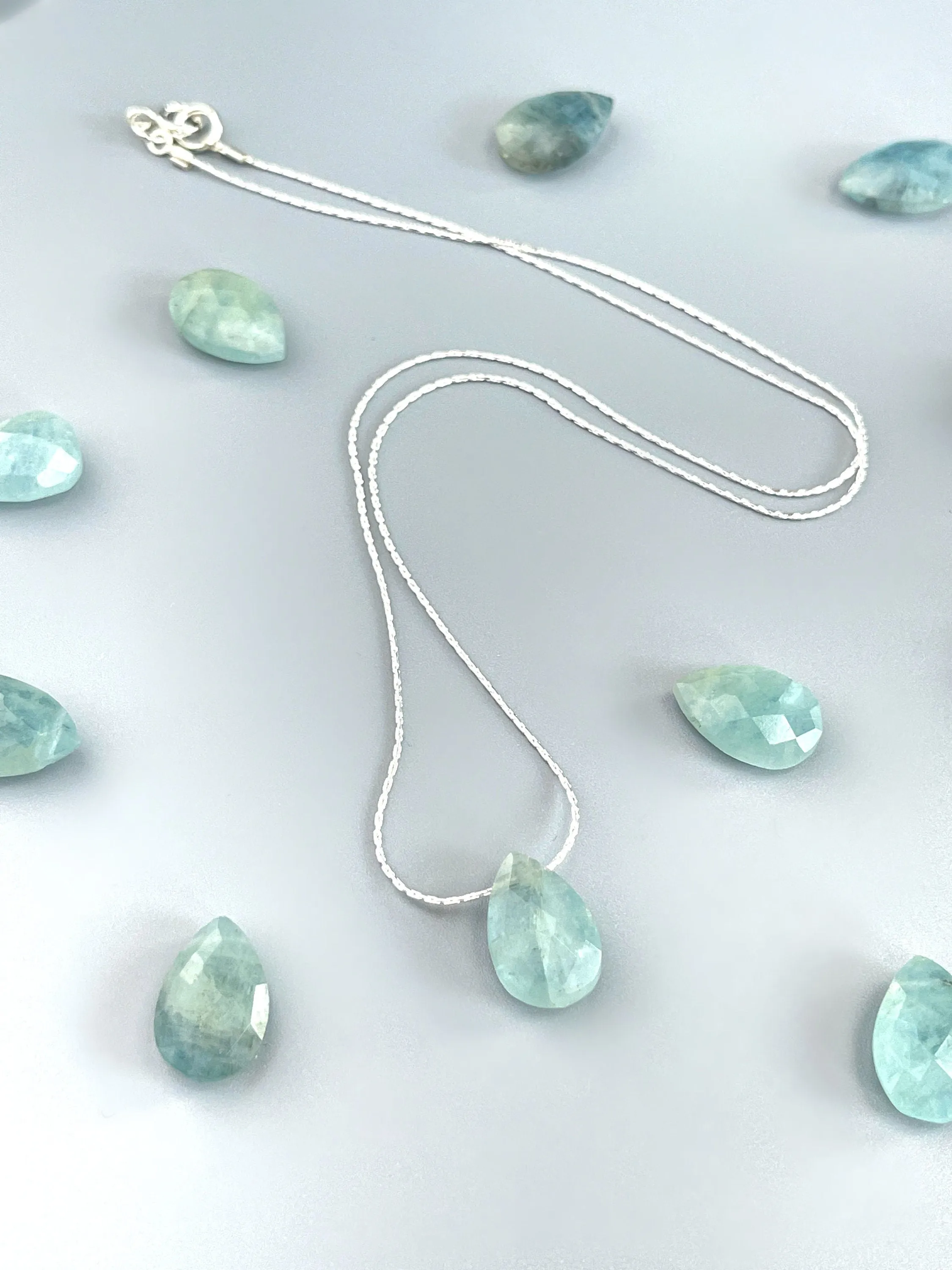 Aquamarine Necklace Sterling Silver