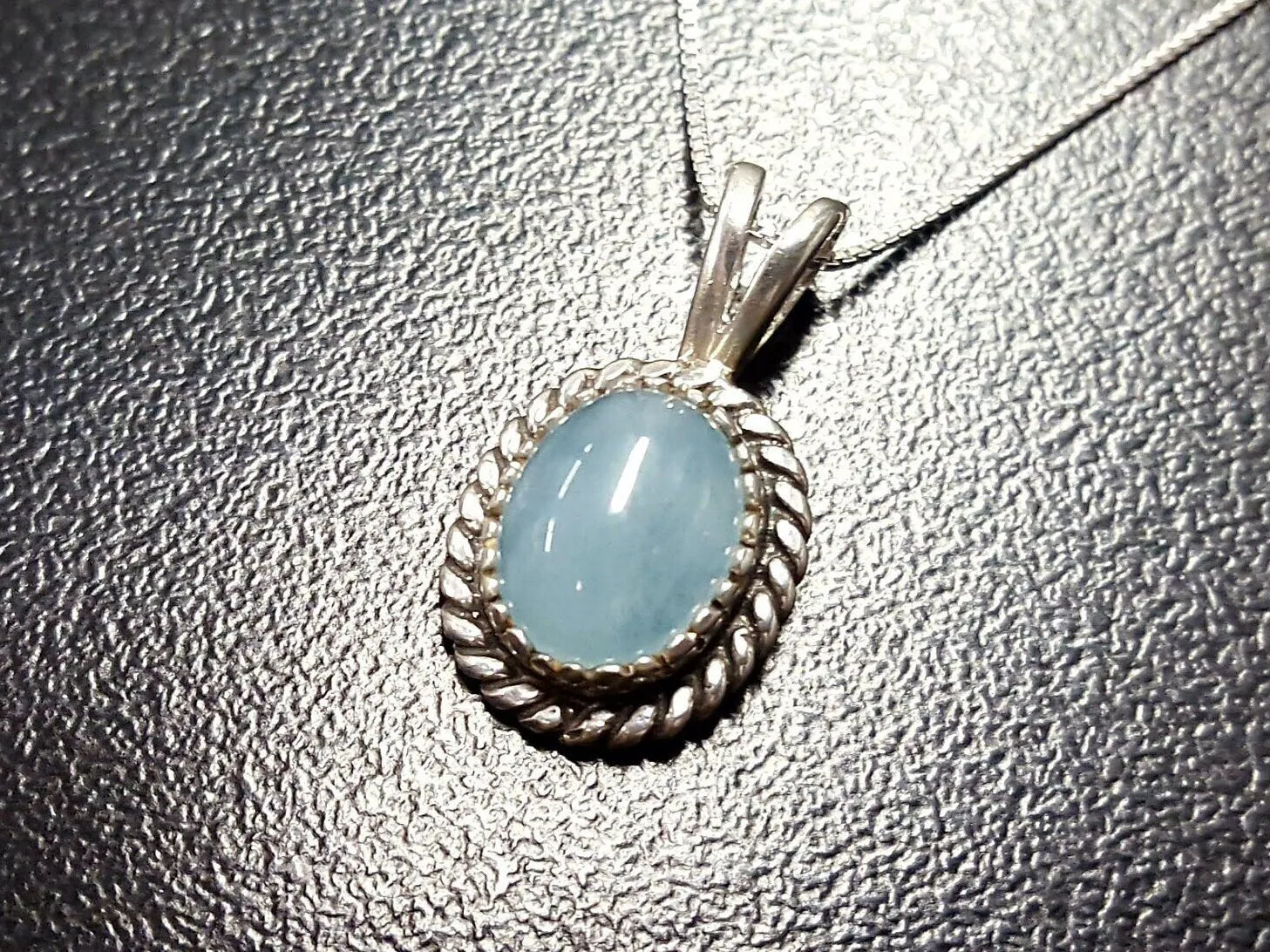 Aquamarine Necklace - Vintage Aqua Necklace - Blue Oval Pendant