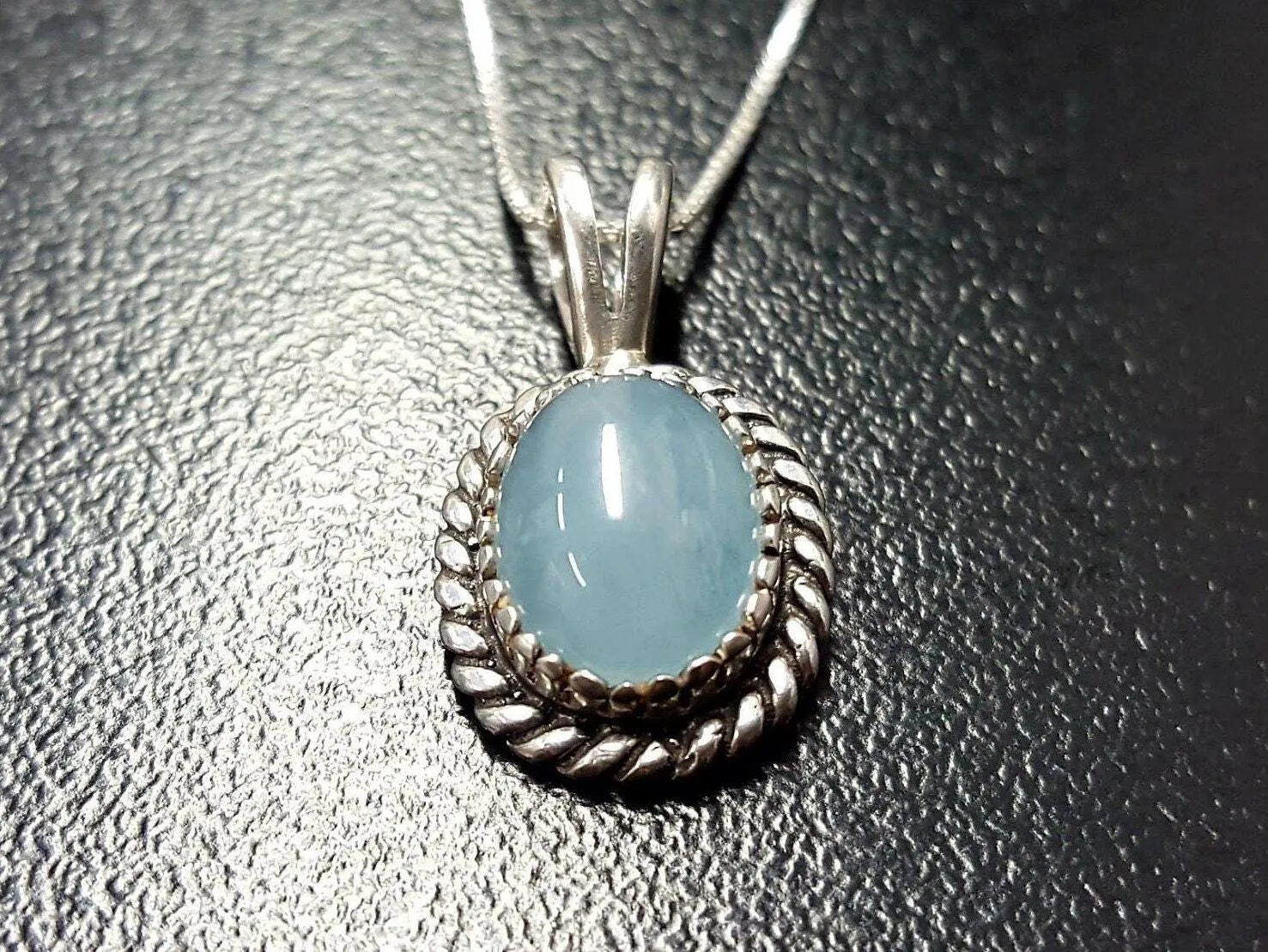 Aquamarine Necklace - Vintage Aqua Necklace - Blue Oval Pendant