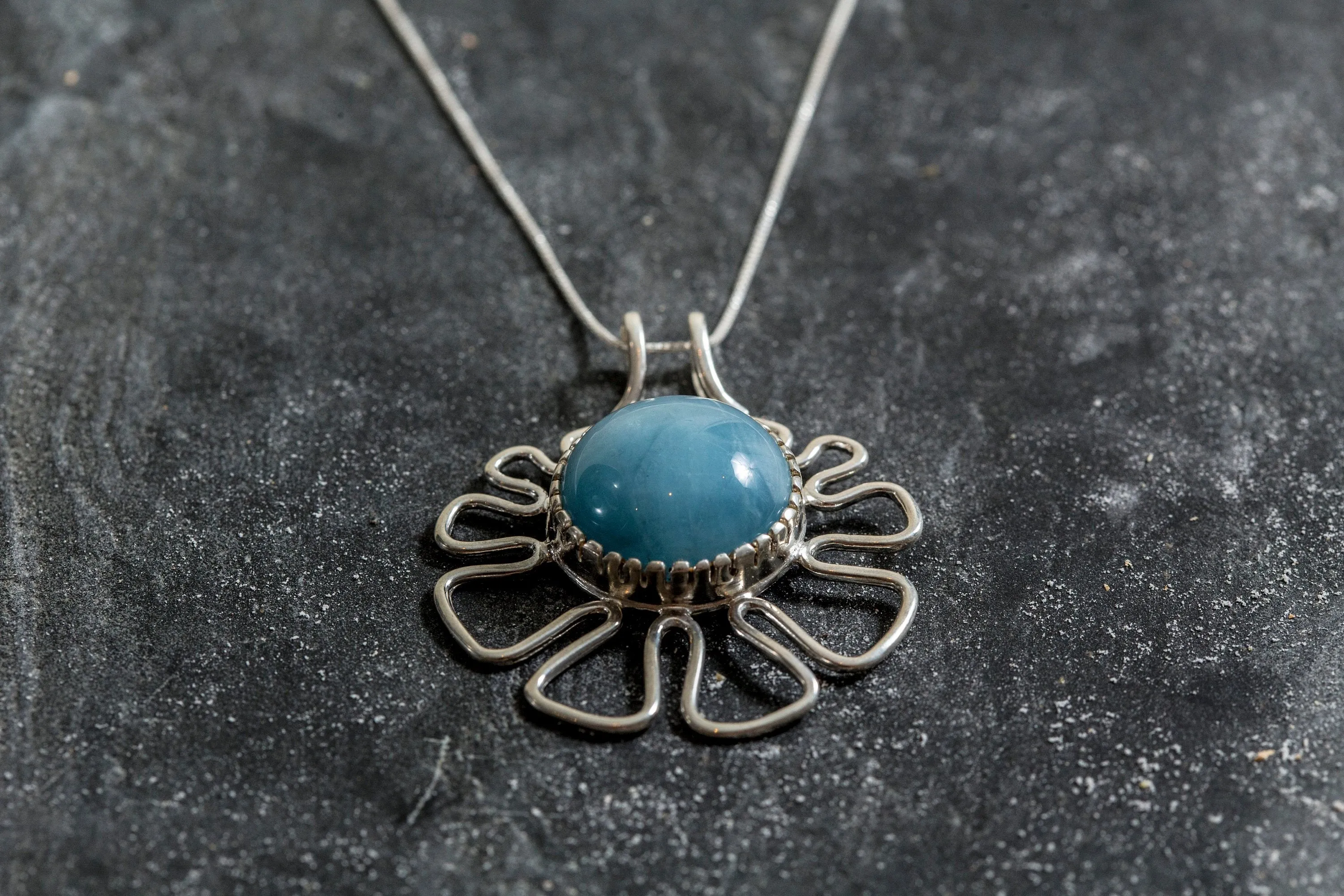 Aquamarine Necklace - Vintage Aqua Necklace - Blue Statement Pendant