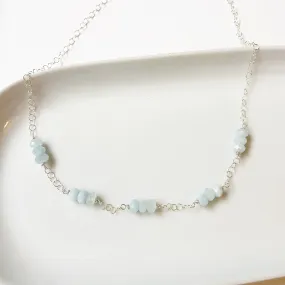 Aquamarine Rondelle Segmented Necklace in Silver or Gold(18 inches)