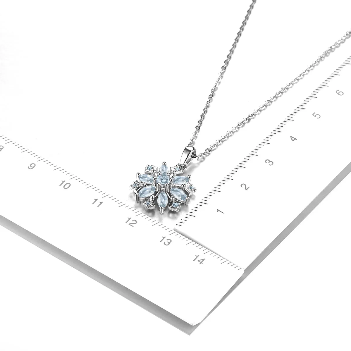 Aquamarine Stone Snowflake Necklace