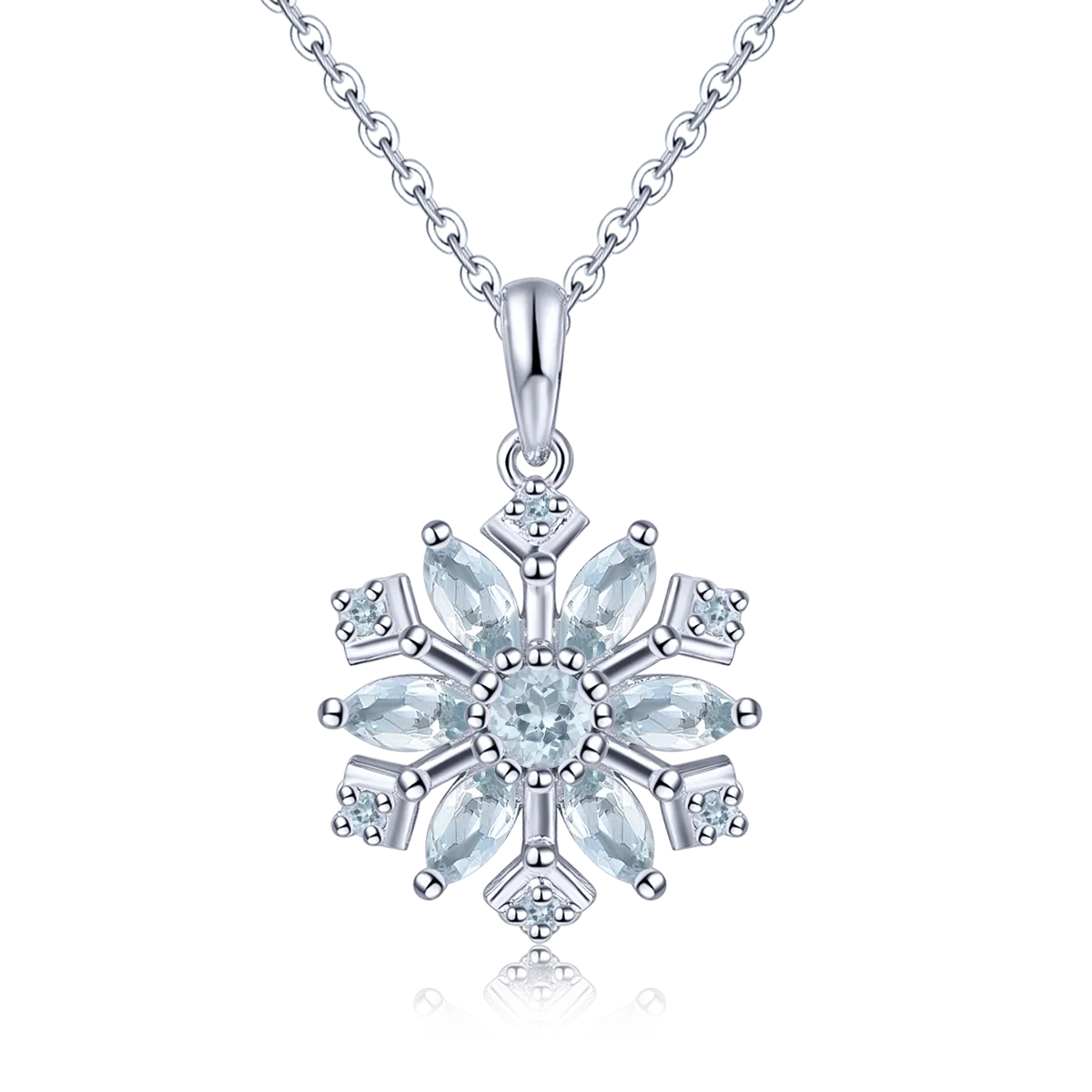 Aquamarine Stone Snowflake Necklace