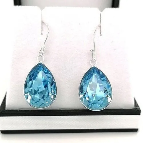 Aquamarine Swarovski Crystal Teardrop Earring