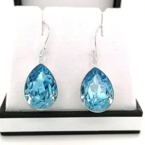 Aquamarine Swarovski Crystal Teardrop Earring