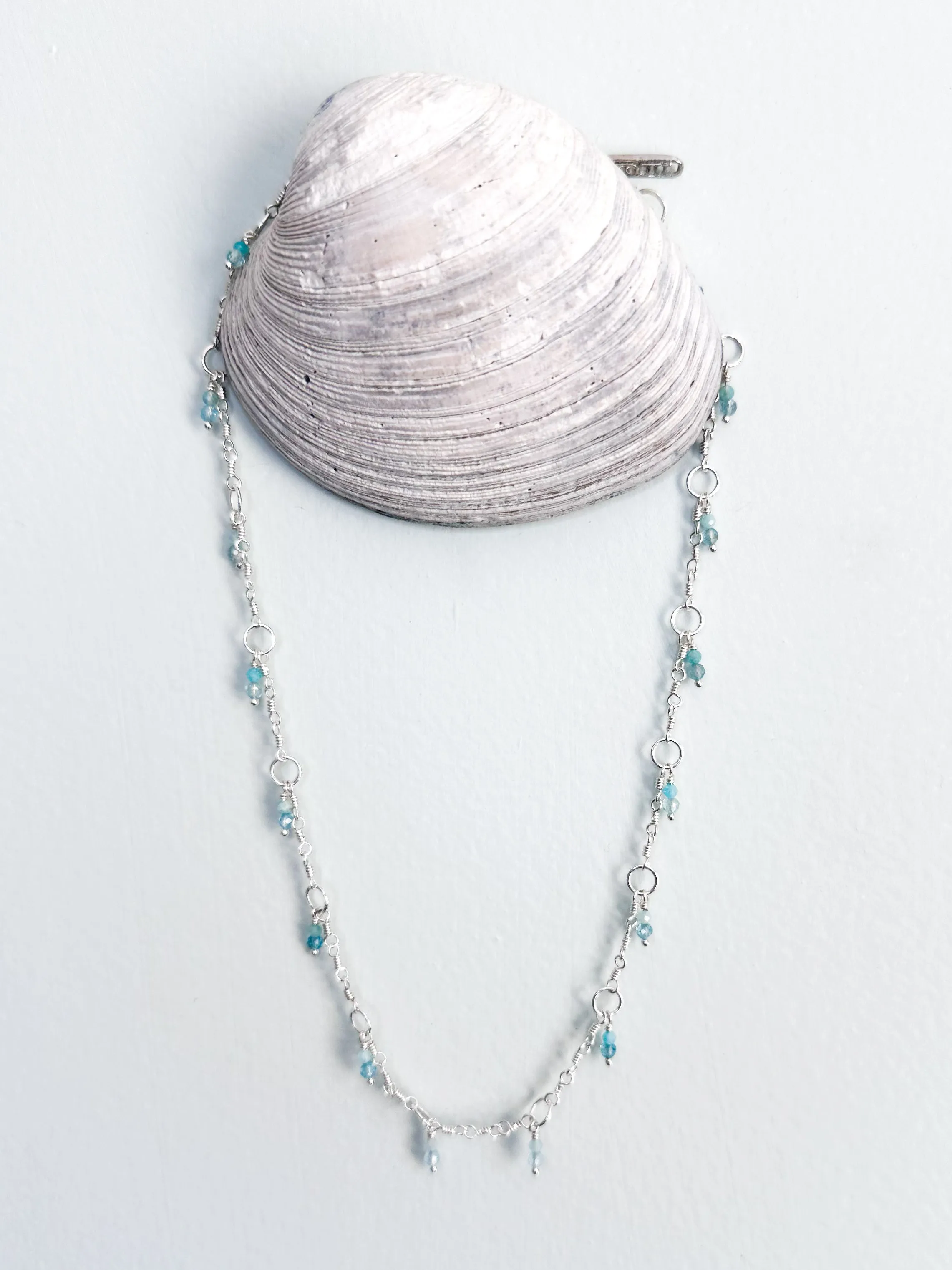 Aquamarine wrapped link necklace