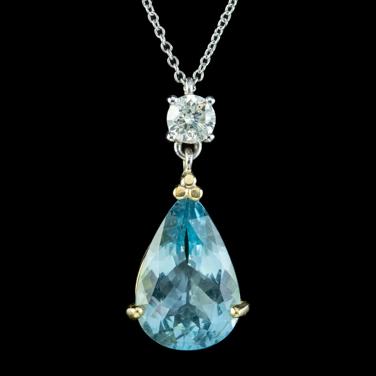 Art Deco Style Aquamarine Diamond Pendant Necklace 18ct Gold 6ct Aqua