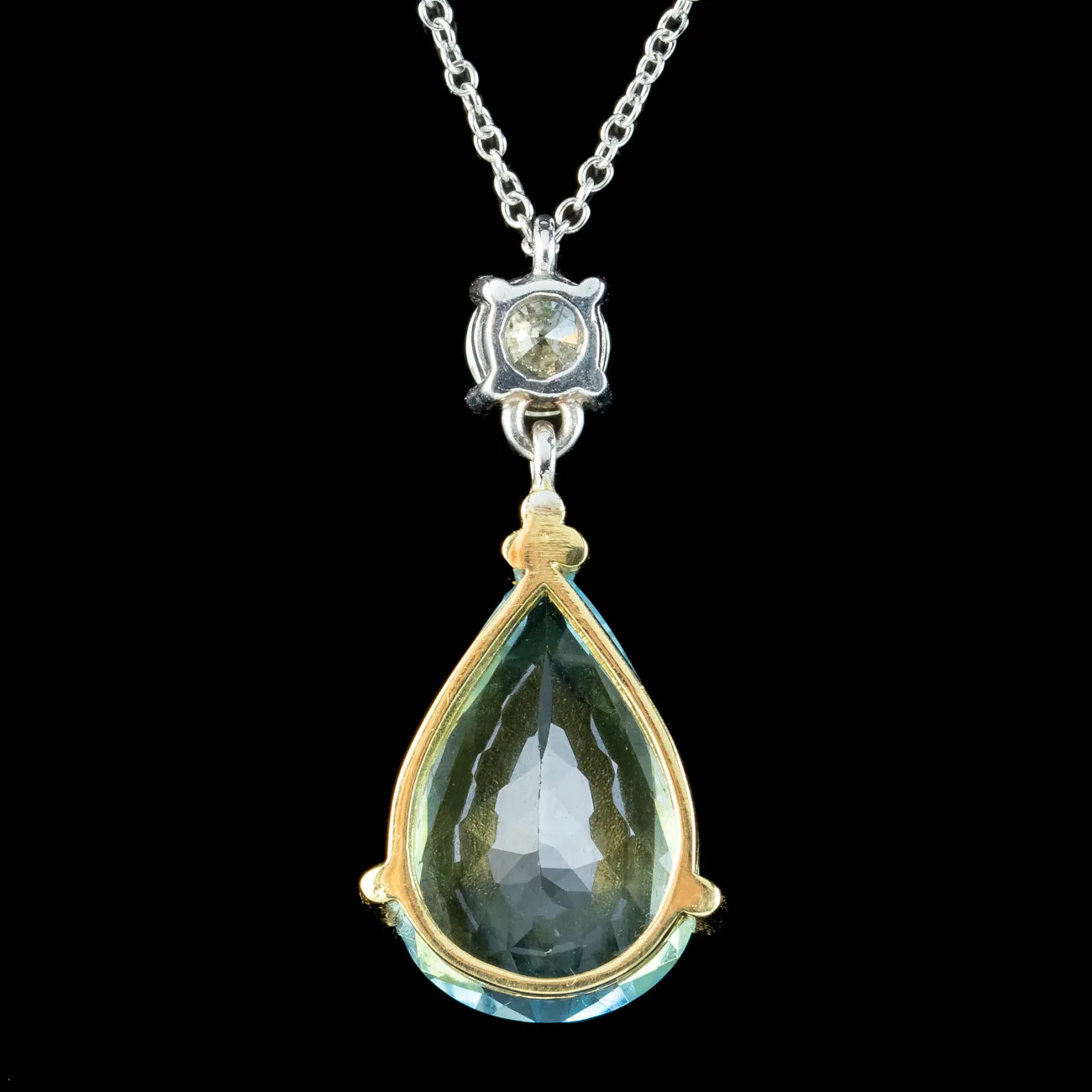 Art Deco Style Aquamarine Diamond Pendant Necklace 18ct Gold 6ct Aqua