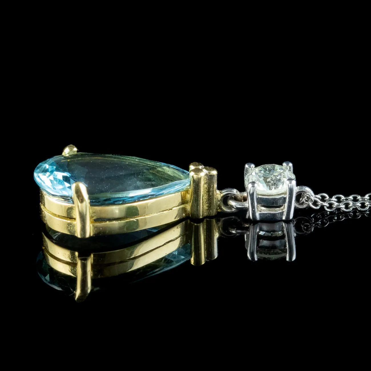 Art Deco Style Aquamarine Diamond Pendant Necklace 18ct Gold 6ct Aqua