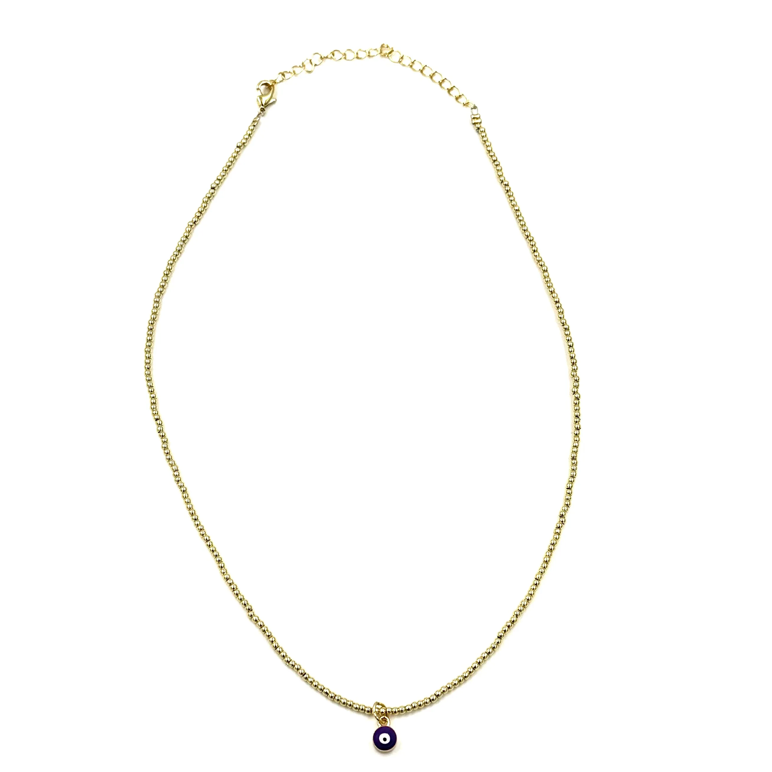 Ashley Gold Stainless Steel Gold Plated Enamel Purple Evil Eye Beaded Necklace