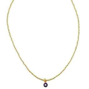 Ashley Gold Stainless Steel Gold Plated Enamel Purple Evil Eye Beaded Necklace