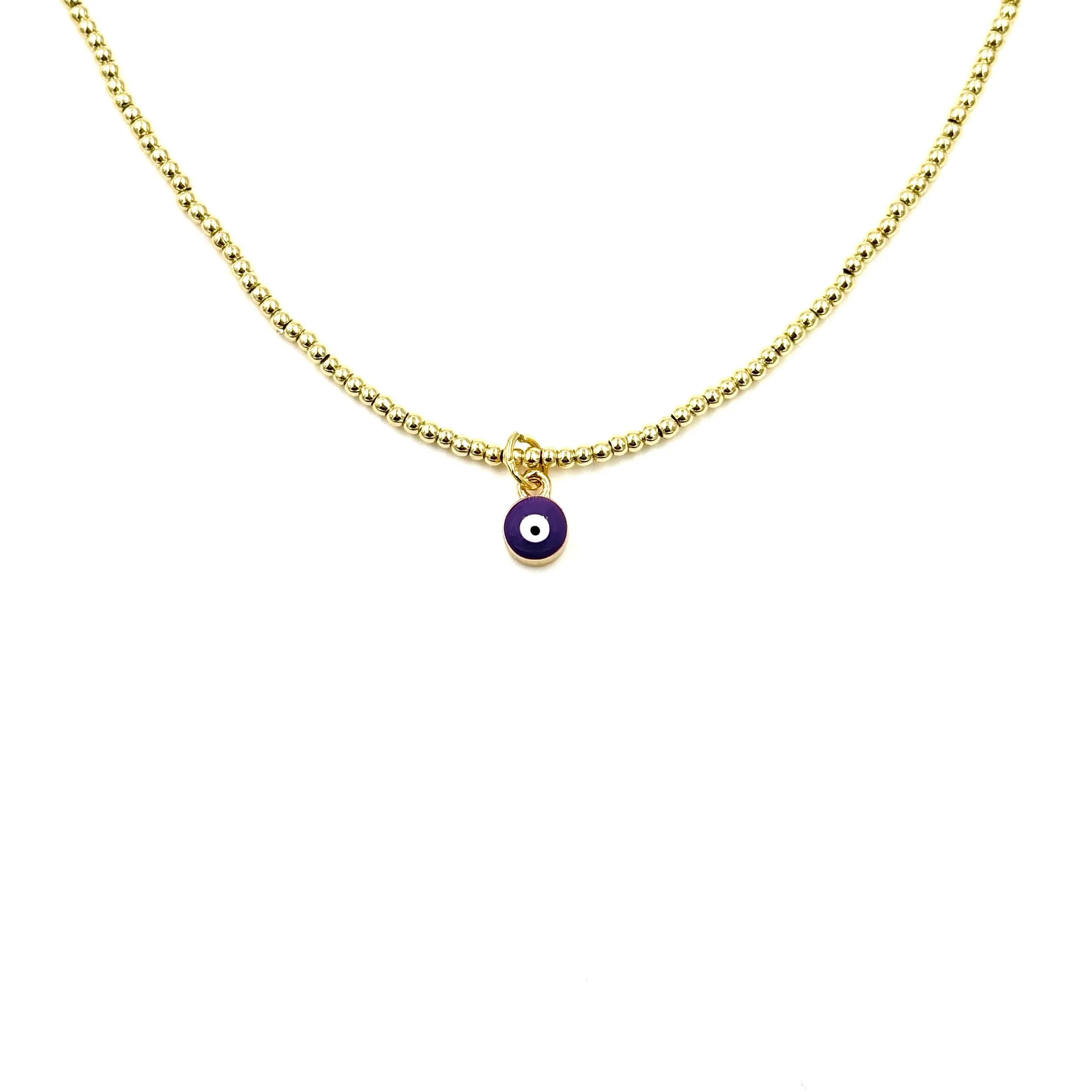 Ashley Gold Stainless Steel Gold Plated Enamel Purple Evil Eye Beaded Necklace