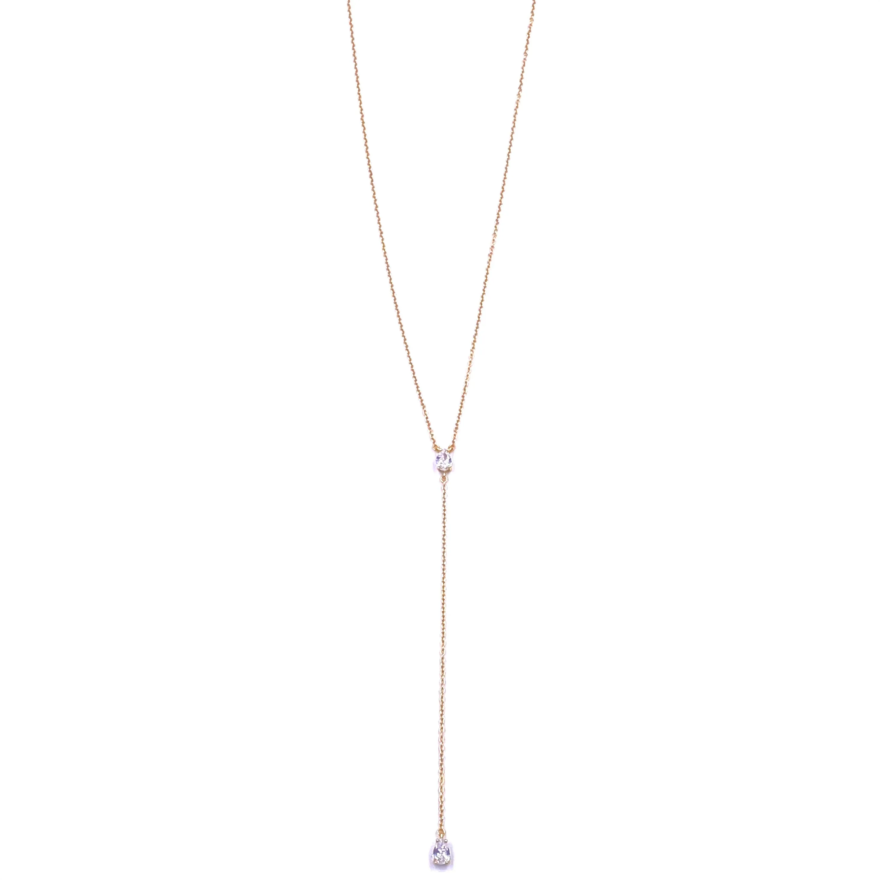 Ashley Gold Sterling Silver Gold Plated CZ Tear Drop Design Lariat Necklace