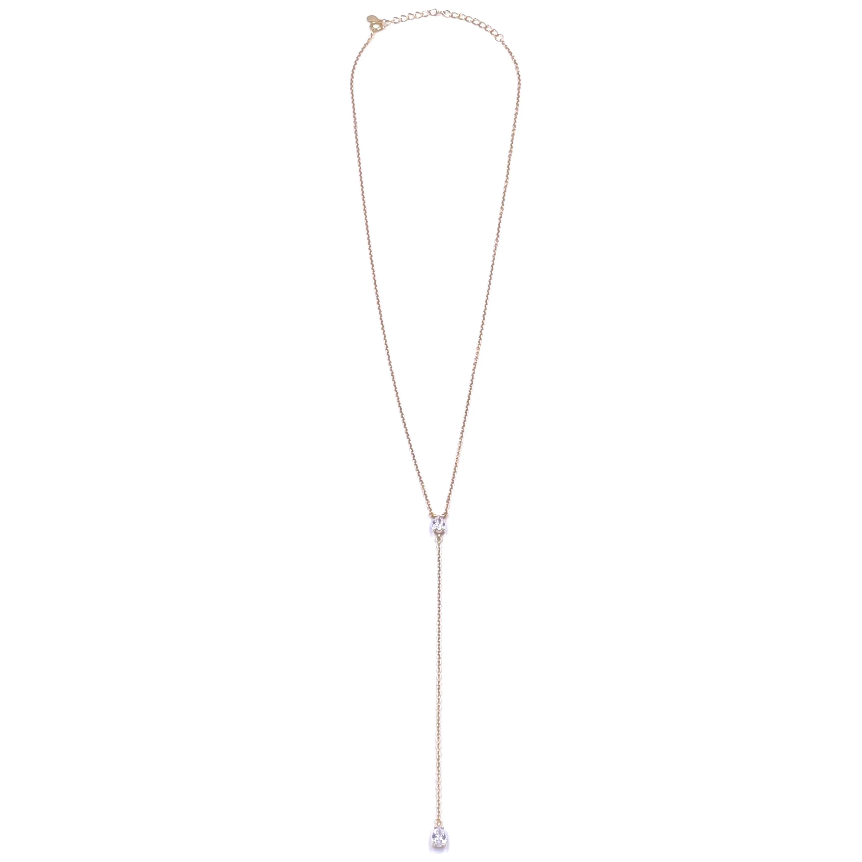 Ashley Gold Sterling Silver Gold Plated CZ Tear Drop Design Lariat Necklace