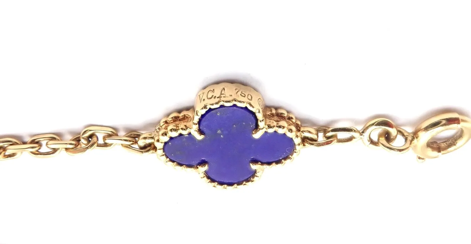 Authentic! Van Cleef & Arpels 18k Gold 5 Motif Alhambra Lapis Bracelet Paper