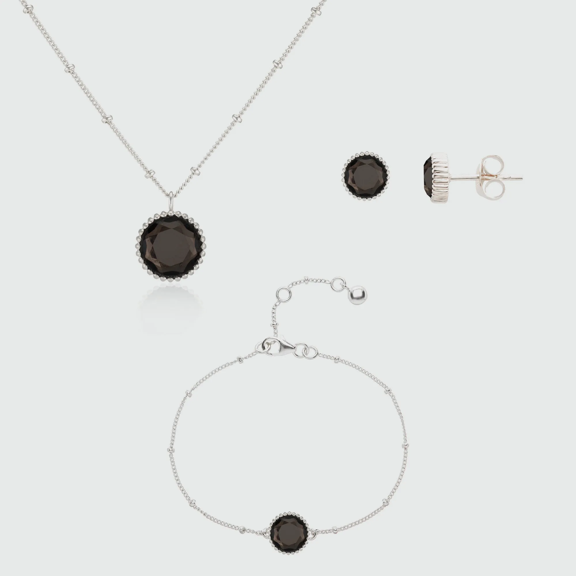 Barcelona November Birthstone Smokey Quartz & Silver Jewellery Set