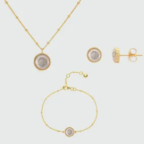 Barcelona October Birthstone Rose Quartz & Gold Vermeil Jewellery Set