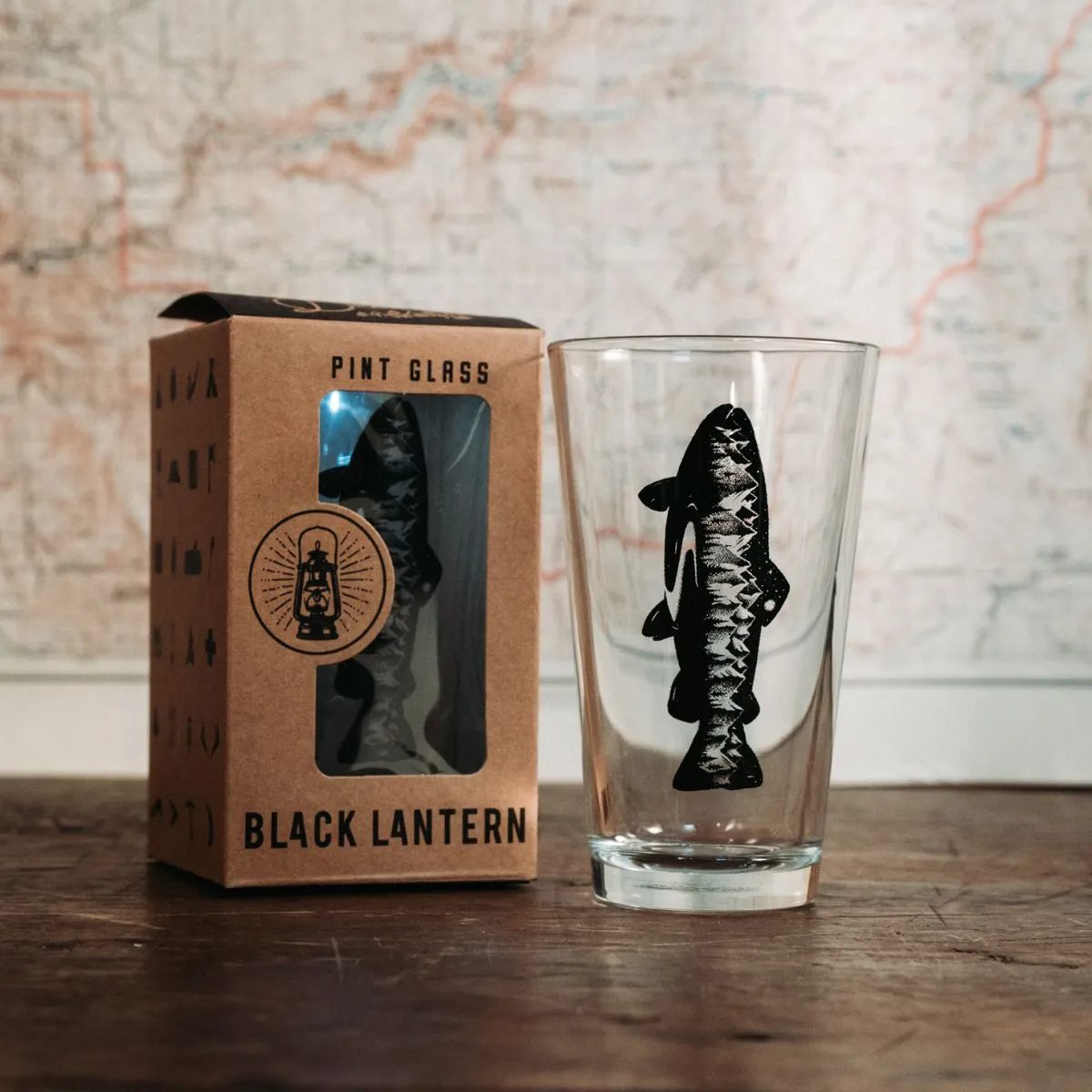 Black Lantern Beer Pint Glass Set - Mountain Trout