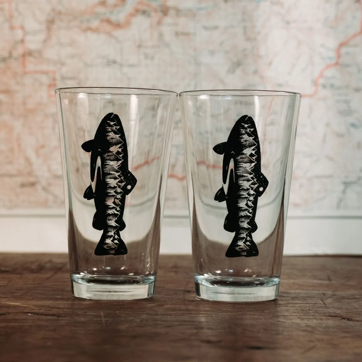 Black Lantern Beer Pint Glass Set - Mountain Trout