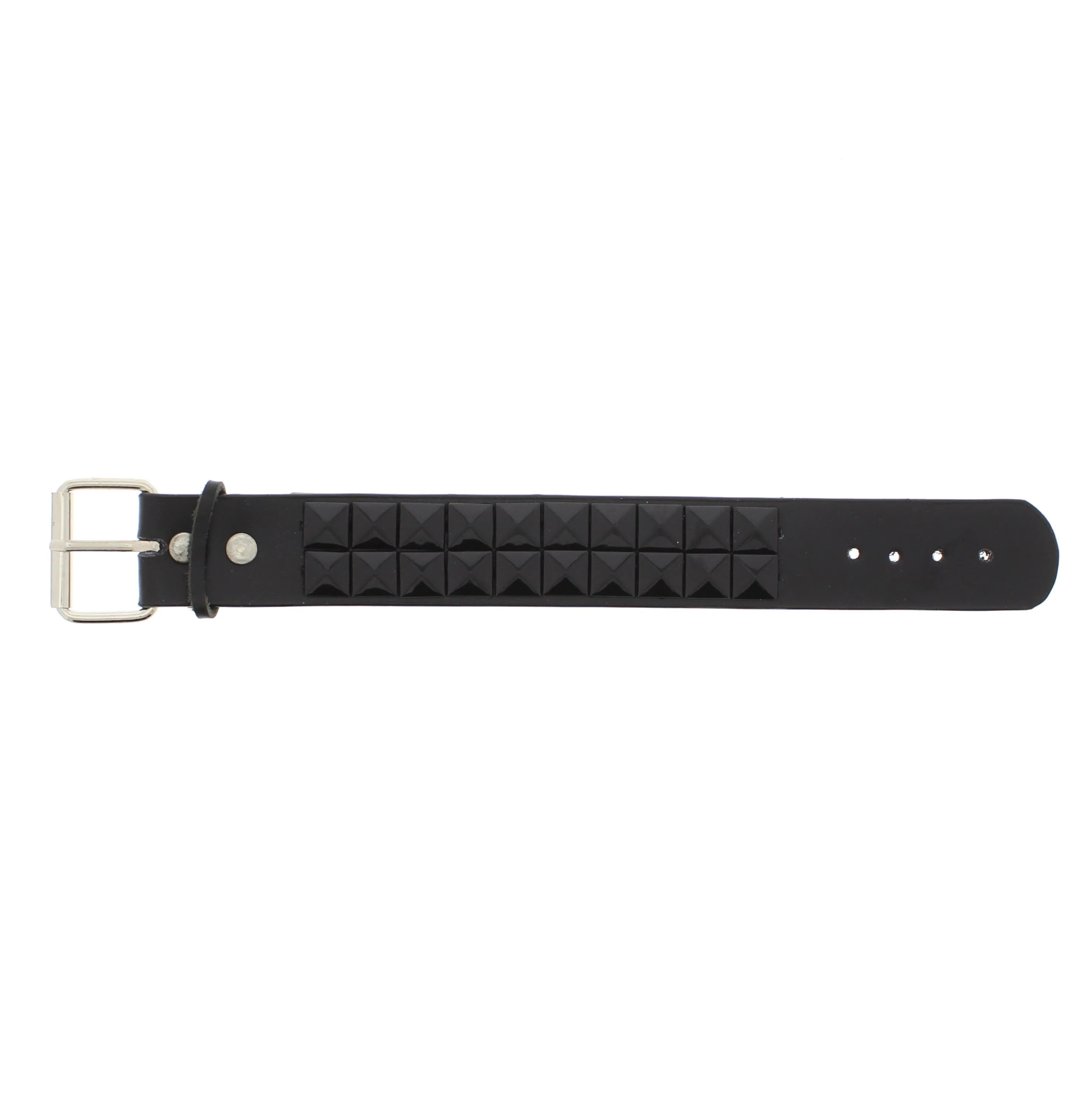 Black on Black 2-Row Pyramid Studded PU Bracelet with Buckle