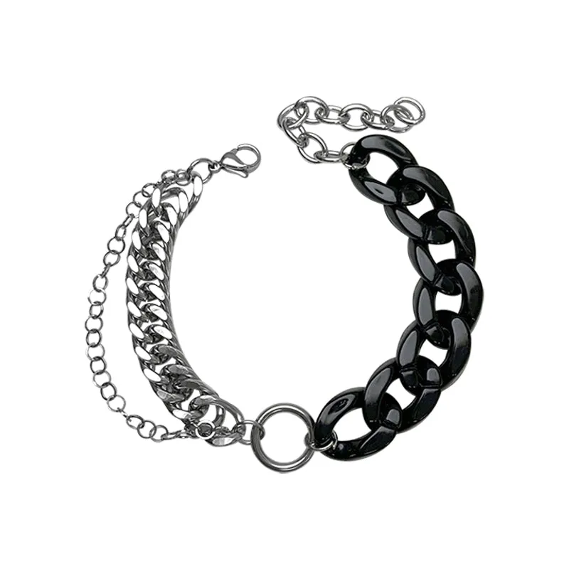 Black Plastic And Steel Grunge Aesthetic Chain Bracelet