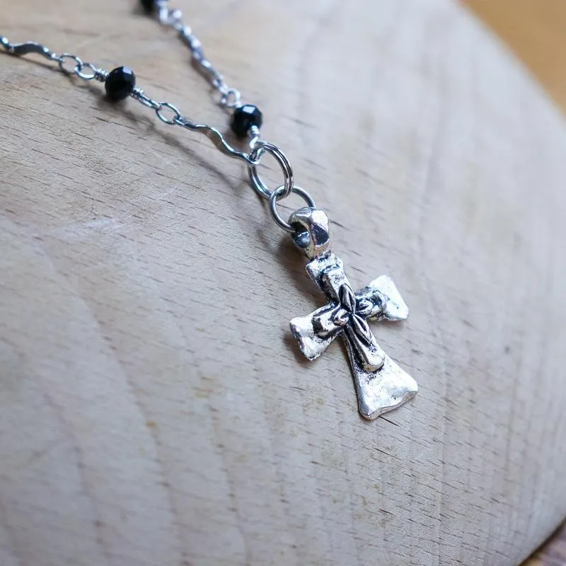 Black Rosary Cross Necklace