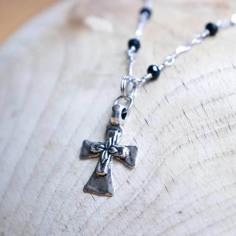 Black Rosary Cross Necklace