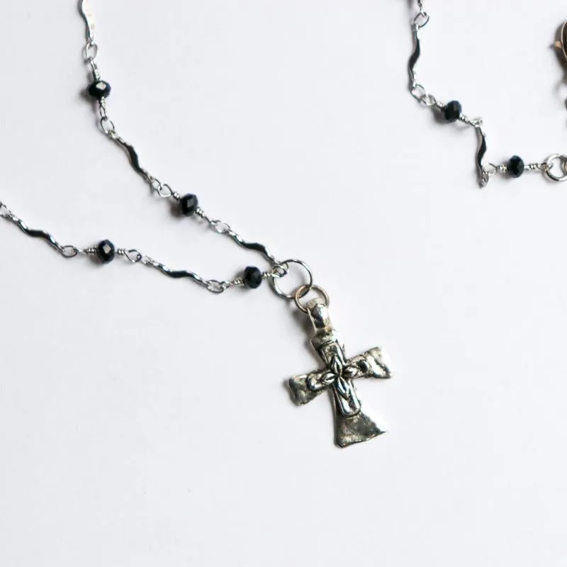 Black Rosary Cross Necklace